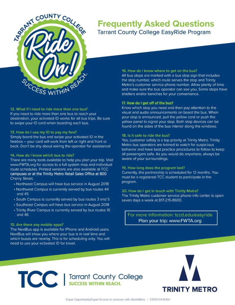 Tarrant County College FAQs Flyer Sheet 2