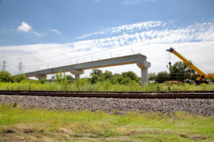 TEXRail track construction of UPRR Overpass in Haltom City, Texas