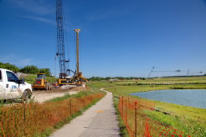 Construction of TEXRail track at Trinity River Crossing in Fort Worth, Texas
