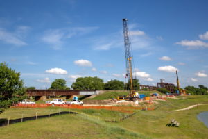 Construction of TEXRail track at Trinity River Crossing in Fort Worth, Texas