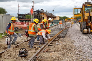 Construction of TEXRail track at Grapevine Main Street Station