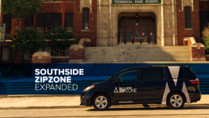 Zipzone van with title SouthSide Zone Expanded